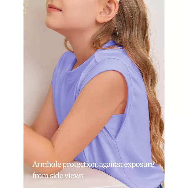 Haloumoning Girls Cap Sleeve Tops Summer Crewneck Tank Tops Cute T-Shirt Blouse 5-14 Years