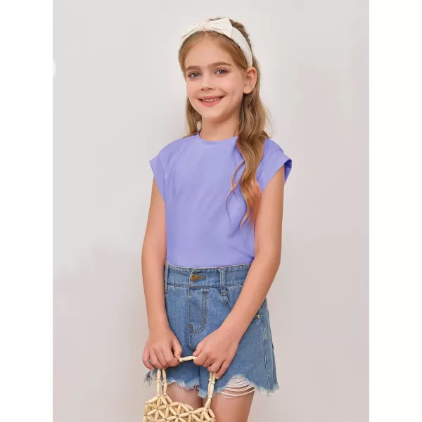 Haloumoning Girls Cap Sleeve Tops Summer Crewneck Tank Tops Cute T-Shirt Blouse 5-14 Years