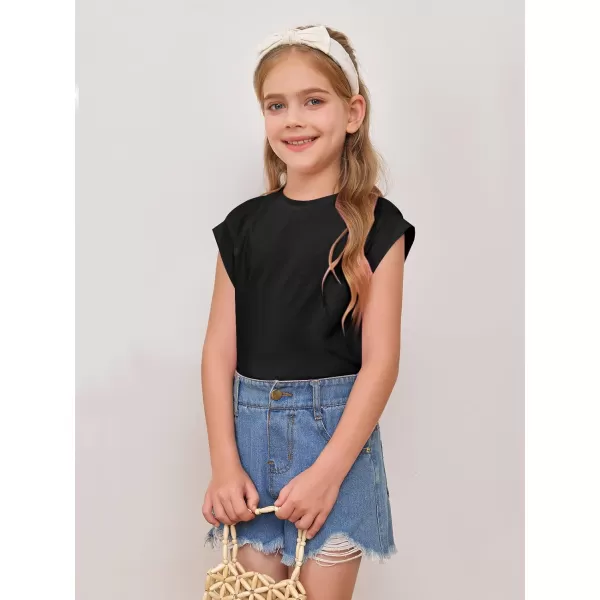 Haloumoning Girls Cap Sleeve Tops Summer Crewneck Tank Tops Cute T-Shirt Blouse 5-14 Years