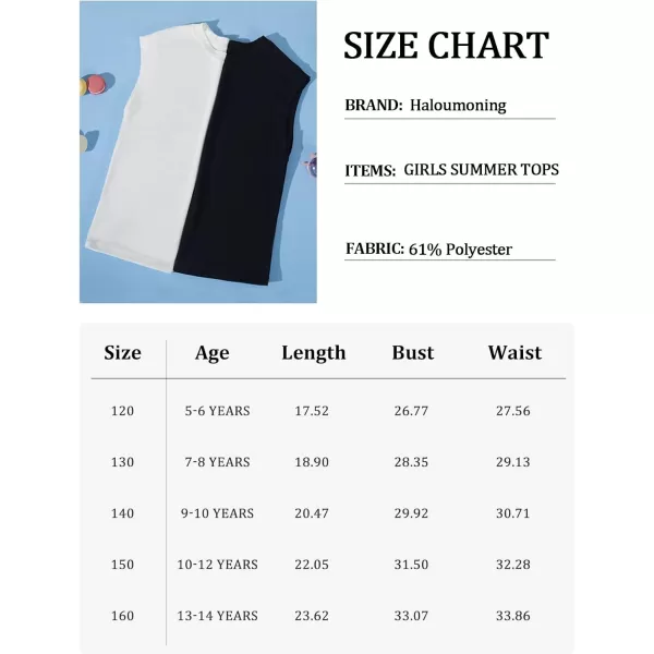 Haloumoning Girls Cap Sleeve Tops Summer Crewneck Tank Tops Cute T-Shirt Blouse 5-14 Years