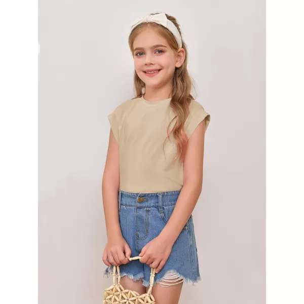 Haloumoning Girls Cap Sleeve Tops Summer Crewneck Tank Tops Cute T-Shirt Blouse 5-14 Years