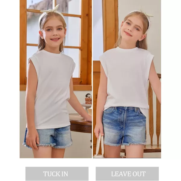 Haloumoning Girls Cap Sleeve Tops Summer Crewneck Tank Tops Cute T-Shirt Blouse 5-14 Years