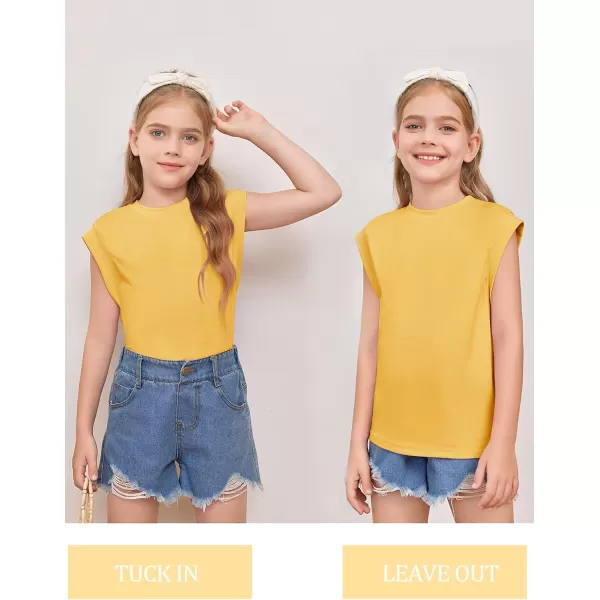 Haloumoning Girls Cap Sleeve Tops Summer Crewneck Tank Tops Cute T-Shirt Blouse 5-14 Years