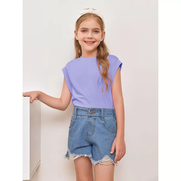 Haloumoning Girls Cap Sleeve Tops Summer Crewneck Tank Tops Cute T-Shirt Blouse 5-14 Years
