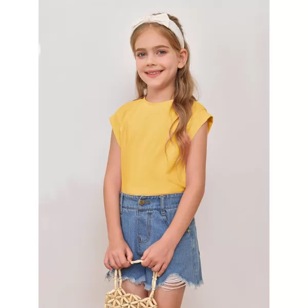 Haloumoning Girls Cap Sleeve Tops Summer Crewneck Tank Tops Cute T-Shirt Blouse 5-14 Years