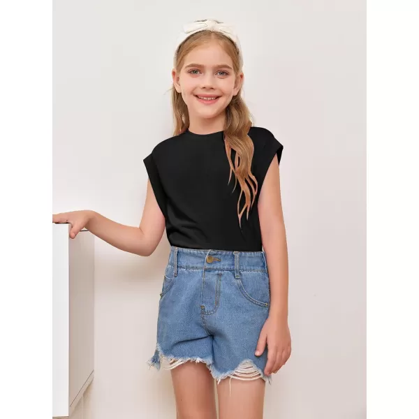 Haloumoning Girls Cap Sleeve Tops Summer Crewneck Tank Tops Cute T-Shirt Blouse 5-14 Years