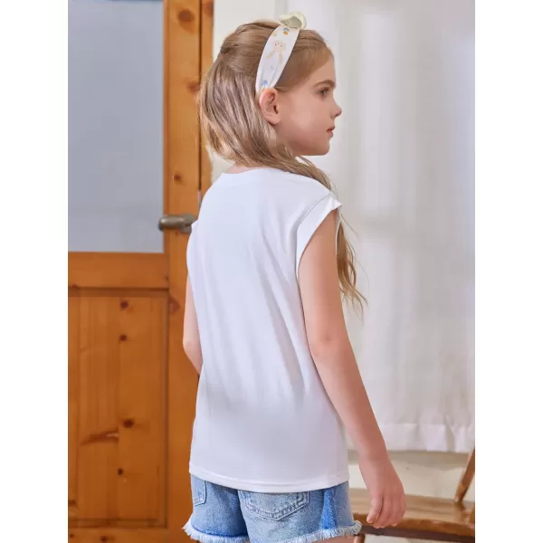 Haloumoning Girls Cap Sleeve Tops Summer Crewneck Tank Tops Cute T-Shirt Blouse 5-14 Years