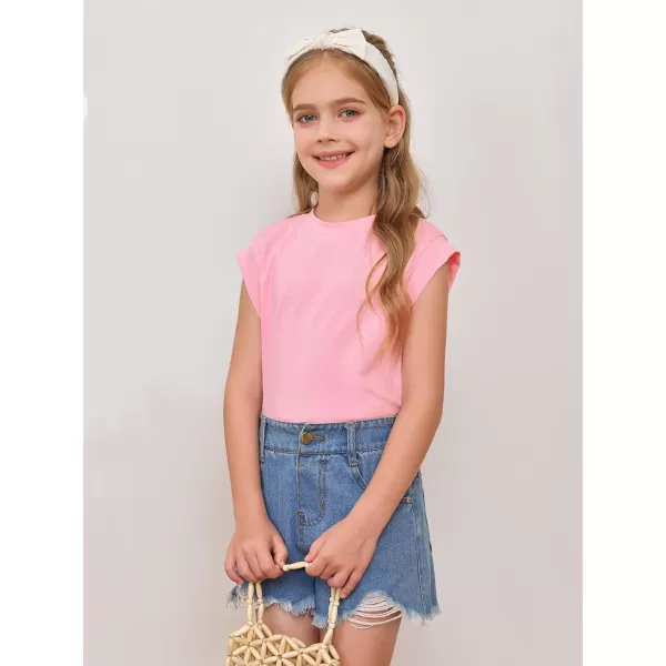 Haloumoning Girls Cap Sleeve Tops Summer Crewneck Tank Tops Cute T-Shirt Blouse 5-14 Years