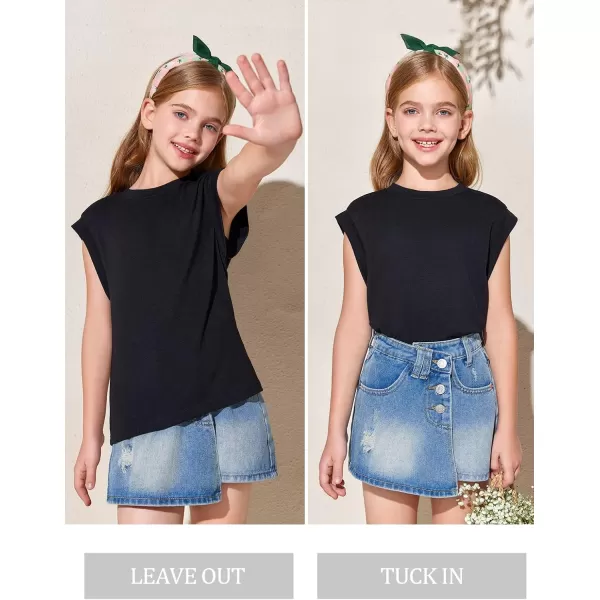 Haloumoning Girls Cap Sleeve Tops Summer Crewneck Tank Tops Cute T-Shirt Blouse 5-14 Years