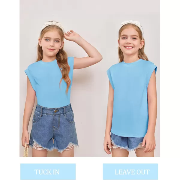 Haloumoning Girls Cap Sleeve Tops Summer Crewneck Tank Tops Cute T-Shirt Blouse 5-14 Years