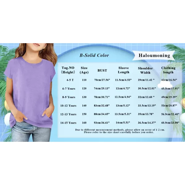 Haloumoning Girls Casual Short Sleeve T Shirts Color Block Tee Blouse Kids Loose Tunic Tops with Pockets Size 4-15
