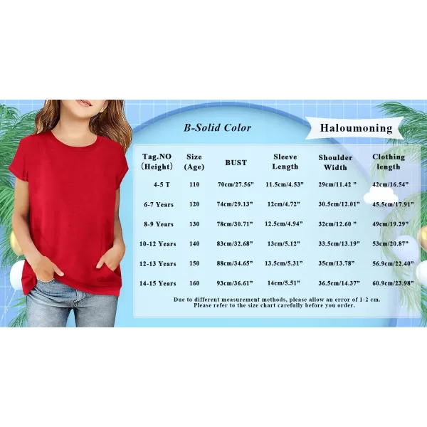 Haloumoning Girls Casual Short Sleeve T Shirts Color Block Tee Blouse Kids Loose Tunic Tops with Pockets Size 4-15