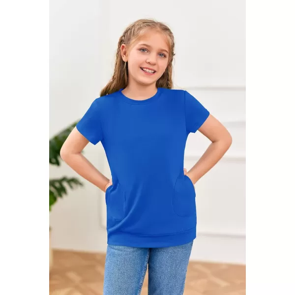 Haloumoning Girls Casual Short Sleeve T Shirts Color Block Tee Blouse Kids Loose Tunic Tops with Pockets Size 4-15