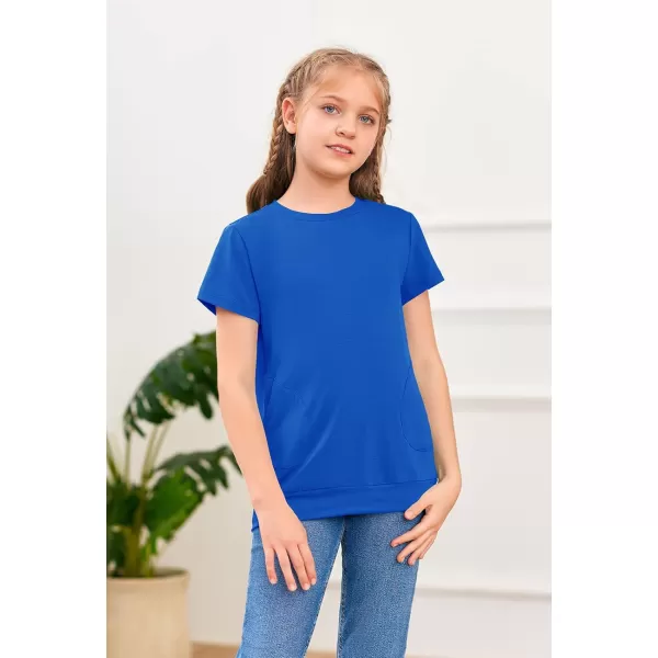 Haloumoning Girls Casual Short Sleeve T Shirts Color Block Tee Blouse Kids Loose Tunic Tops with Pockets Size 4-15