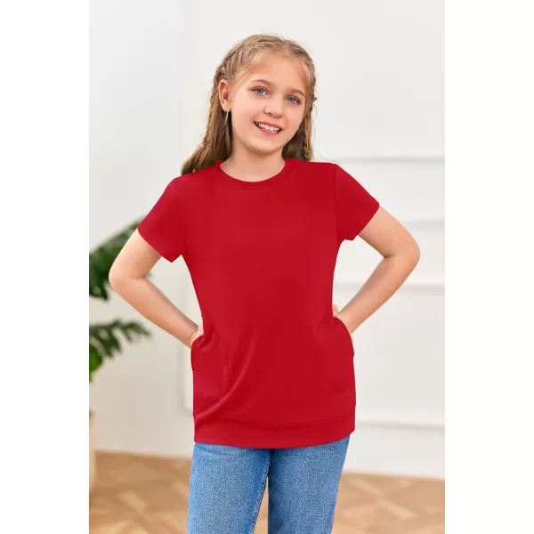 Haloumoning Girls Casual Short Sleeve T Shirts Color Block Tee Blouse Kids Loose Tunic Tops with Pockets Size 4-15