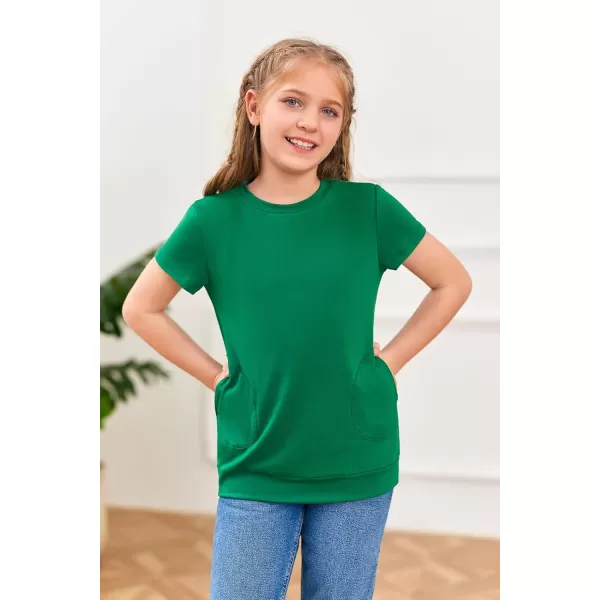 Haloumoning Girls Casual Short Sleeve T Shirts Color Block Tee Blouse Kids Loose Tunic Tops with Pockets Size 4-15