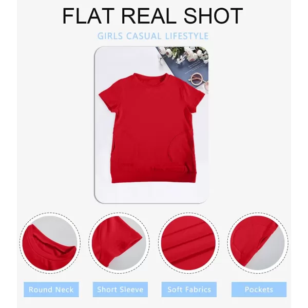 Haloumoning Girls Casual Short Sleeve T Shirts Color Block Tee Blouse Kids Loose Tunic Tops with Pockets Size 4-15