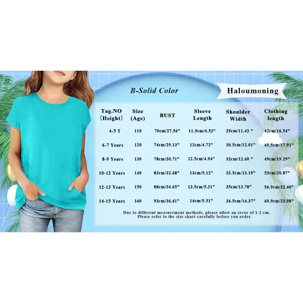 Haloumoning Girls Casual Short Sleeve T Shirts Color Block Tee Blouse Kids Loose Tunic Tops with Pockets Size 4-15