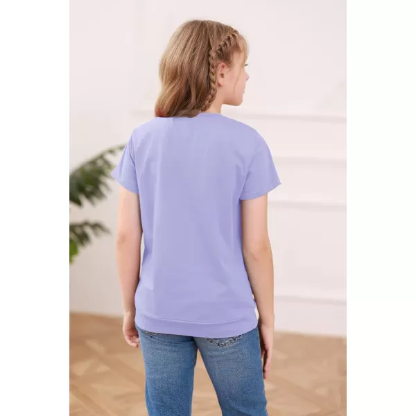 Haloumoning Girls Casual Short Sleeve T Shirts Color Block Tee Blouse Kids Loose Tunic Tops with Pockets Size 4-15