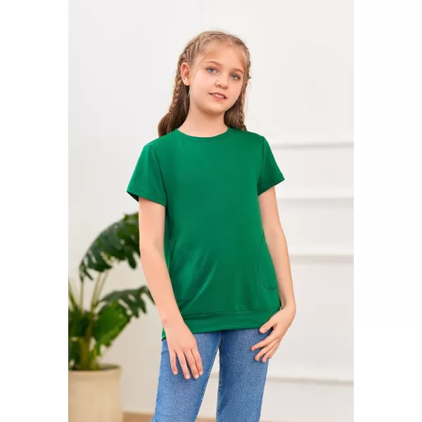 Haloumoning Girls Casual Short Sleeve T Shirts Color Block Tee Blouse Kids Loose Tunic Tops with Pockets Size 4-15