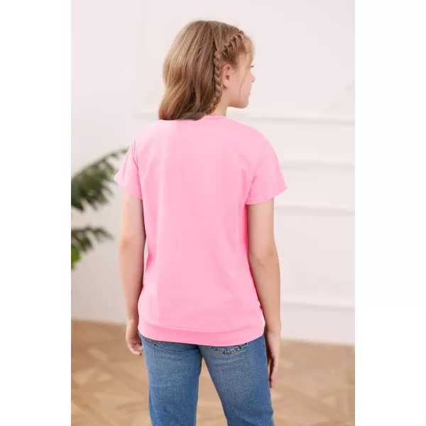 Haloumoning Girls Casual Short Sleeve T Shirts Color Block Tee Blouse Kids Loose Tunic Tops with Pockets Size 4-15