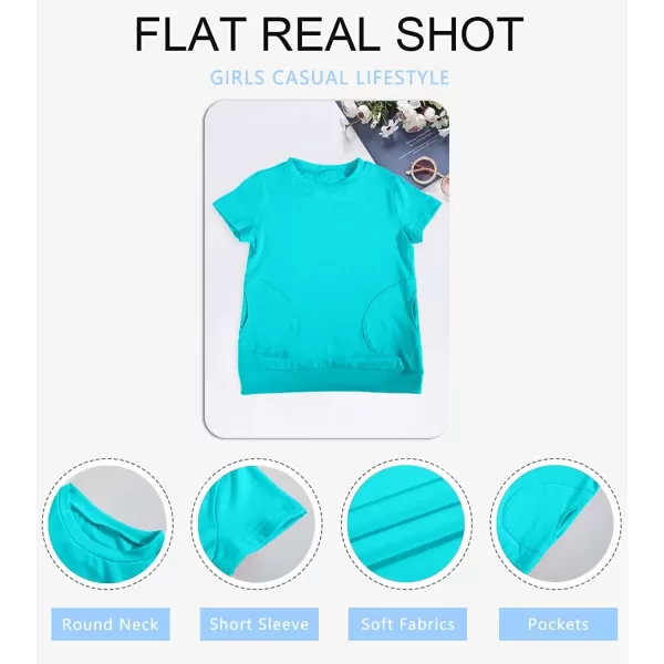 Haloumoning Girls Casual Short Sleeve T Shirts Color Block Tee Blouse Kids Loose Tunic Tops with Pockets Size 4-15
