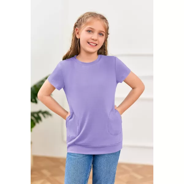 Haloumoning Girls Casual Short Sleeve T Shirts Color Block Tee Blouse Kids Loose Tunic Tops with Pockets Size 4-15