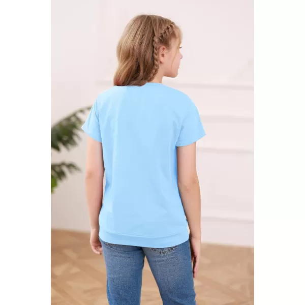 Haloumoning Girls Casual Short Sleeve T Shirts Color Block Tee Blouse Kids Loose Tunic Tops with Pockets Size 4-15