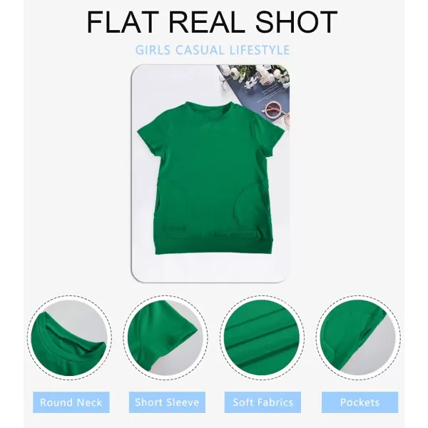 Haloumoning Girls Casual Short Sleeve T Shirts Color Block Tee Blouse Kids Loose Tunic Tops with Pockets Size 4-15