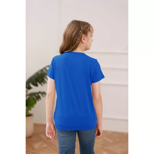 Haloumoning Girls Casual Short Sleeve T Shirts Color Block Tee Blouse Kids Loose Tunic Tops with Pockets Size 4-15