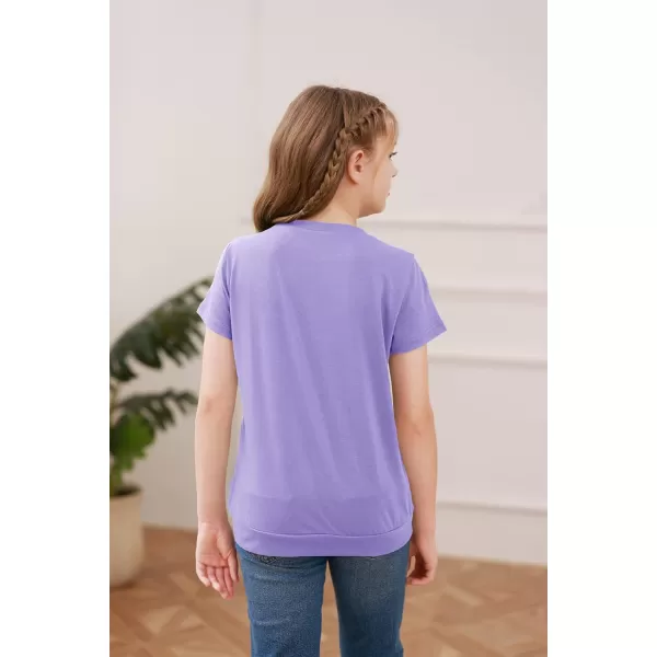 Haloumoning Girls Casual Short Sleeve T Shirts Color Block Tee Blouse Kids Loose Tunic Tops with Pockets Size 4-15