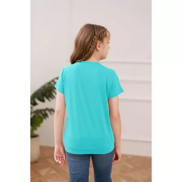 Haloumoning Girls Casual Short Sleeve T Shirts Color Block Tee Blouse Kids Loose Tunic Tops with Pockets Size 4-15