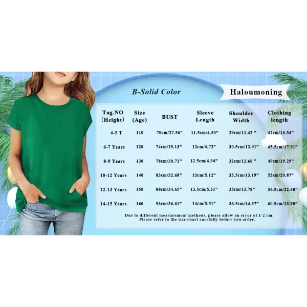 Haloumoning Girls Casual Short Sleeve T Shirts Color Block Tee Blouse Kids Loose Tunic Tops with Pockets Size 4-15