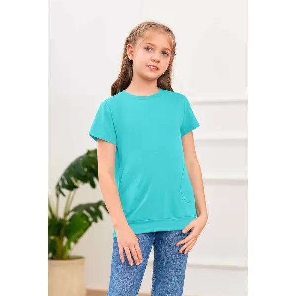 Haloumoning Girls Casual Short Sleeve T Shirts Color Block Tee Blouse Kids Loose Tunic Tops with Pockets Size 4-15