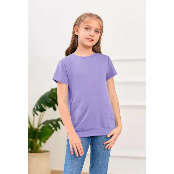 Haloumoning Girls Casual Short Sleeve T Shirts Color Block Tee Blouse Kids Loose Tunic Tops with Pockets Size 4-15