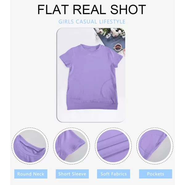 Haloumoning Girls Casual Short Sleeve T Shirts Color Block Tee Blouse Kids Loose Tunic Tops with Pockets Size 4-15