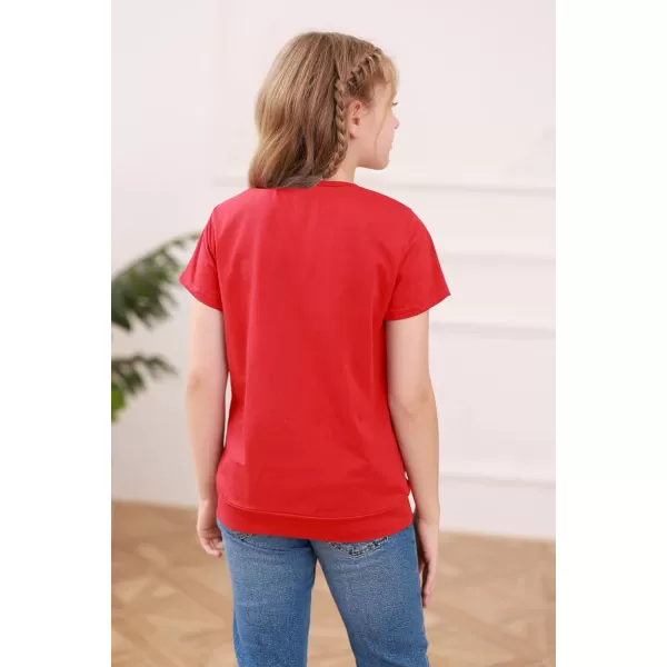 Haloumoning Girls Casual Short Sleeve T Shirts Color Block Tee Blouse Kids Loose Tunic Tops with Pockets Size 4-15
