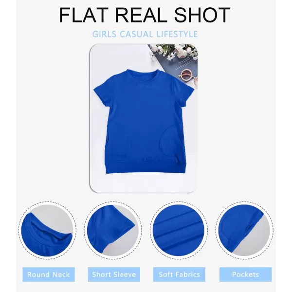 Haloumoning Girls Casual Short Sleeve T Shirts Color Block Tee Blouse Kids Loose Tunic Tops with Pockets Size 4-15