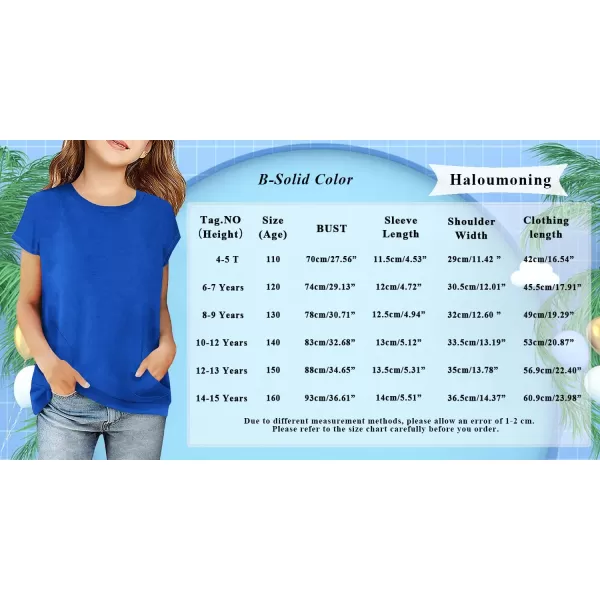 Haloumoning Girls Casual Short Sleeve T Shirts Color Block Tee Blouse Kids Loose Tunic Tops with Pockets Size 4-15