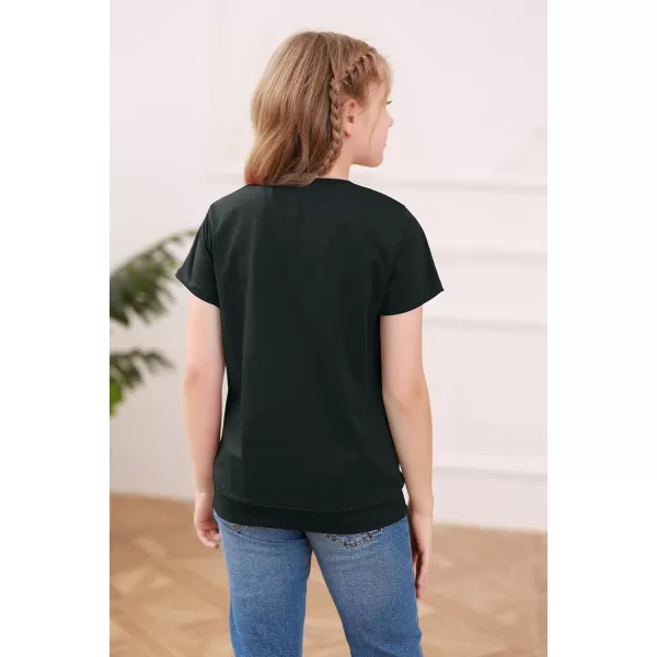 Haloumoning Girls Casual Short Sleeve T Shirts Color Block Tee Blouse Kids Loose Tunic Tops with Pockets Size 4-15
