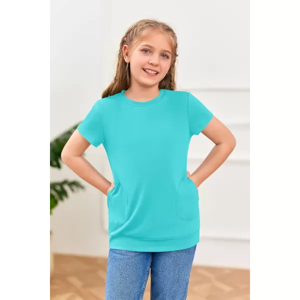 Haloumoning Girls Casual Short Sleeve T Shirts Color Block Tee Blouse Kids Loose Tunic Tops with Pockets Size 4-15