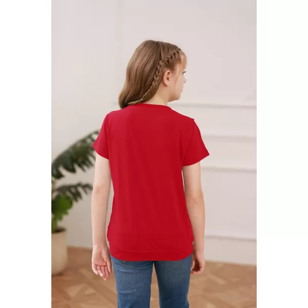 Haloumoning Girls Casual Short Sleeve T Shirts Color Block Tee Blouse Kids Loose Tunic Tops with Pockets Size 4-15