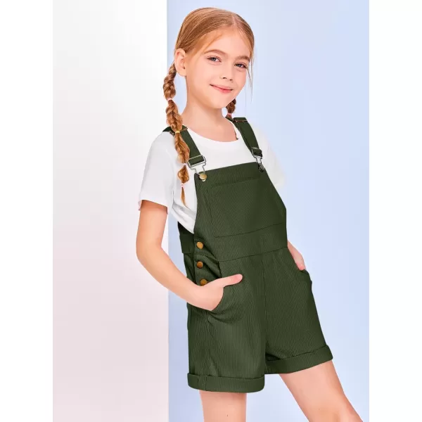 Haloumoning Girls Corduroy Overall Shorts Kids Cute Romper Shortalls with Pockets 5-14 Years