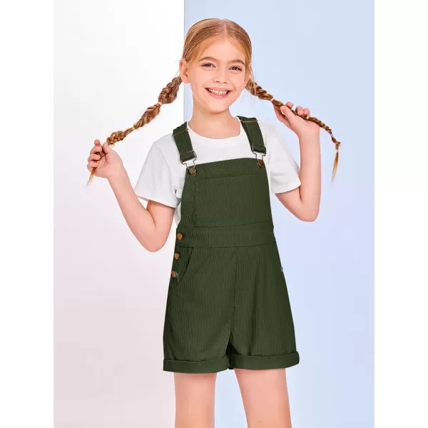 Haloumoning Girls Corduroy Overall Shorts Kids Cute Romper Shortalls with Pockets 5-14 Years