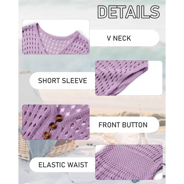Haloumoning Girls Crochet Swim Beach Cover Up Kids Fashion Button Short Sleeve Swimsuits Cover Ups 5-14 Years