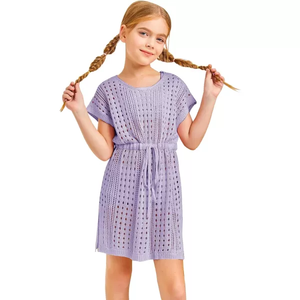 Haloumoning Girls Crochet Swim Beach Cover Up Short Sleeve Swimsuits Long Beach Dress 5-14 Years