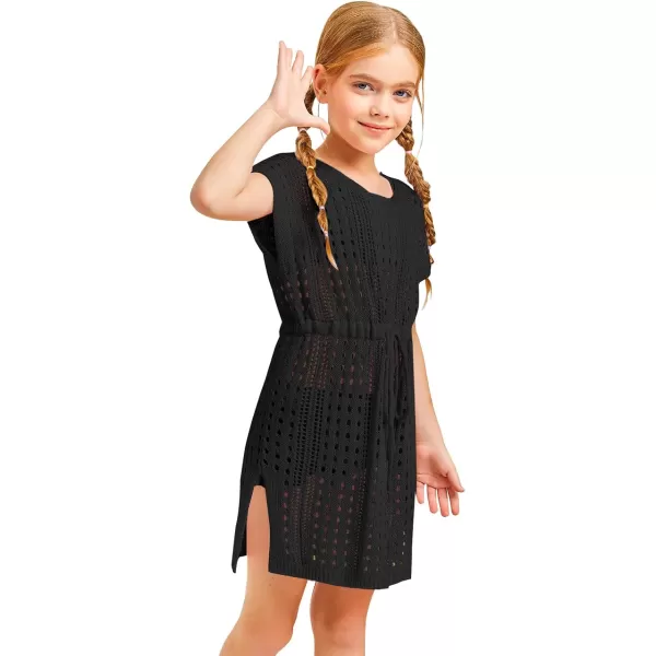 Haloumoning Girls Crochet Swim Beach Cover Up Short Sleeve Swimsuits Long Beach Dress 5-14 Years