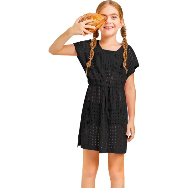 Haloumoning Girls Crochet Swim Beach Cover Up Short Sleeve Swimsuits Long Beach Dress 5-14 Years