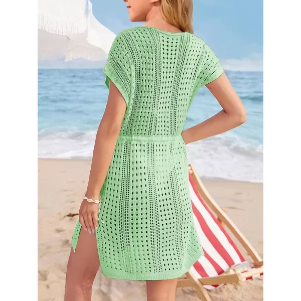Haloumoning Girls Crochet Swim Beach Cover Up Short Sleeve Swimsuits Long Beach Dress 5-14 Years