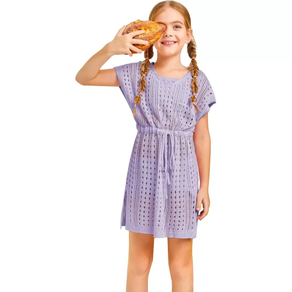 Haloumoning Girls Crochet Swim Beach Cover Up Short Sleeve Swimsuits Long Beach Dress 5-14 Years